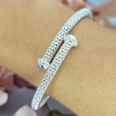 Sterling Silver Fold Over Mesh Bangle
