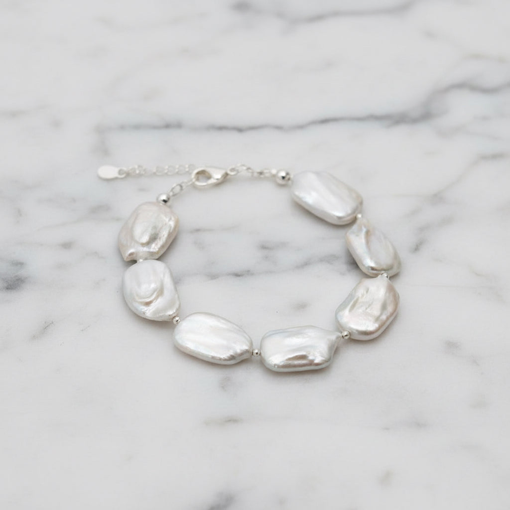 Rectangular pearl bracelet with sterling silver clasp