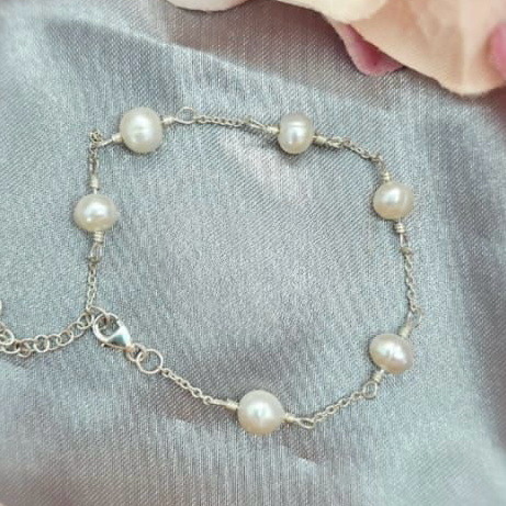 Sterling Silver Bracelet With Freshwater Pearls In Link