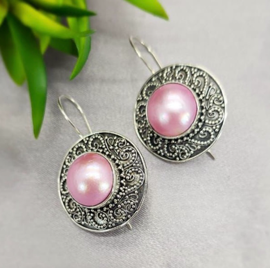 Pretty pink 30mm mabe pearl drop earrings