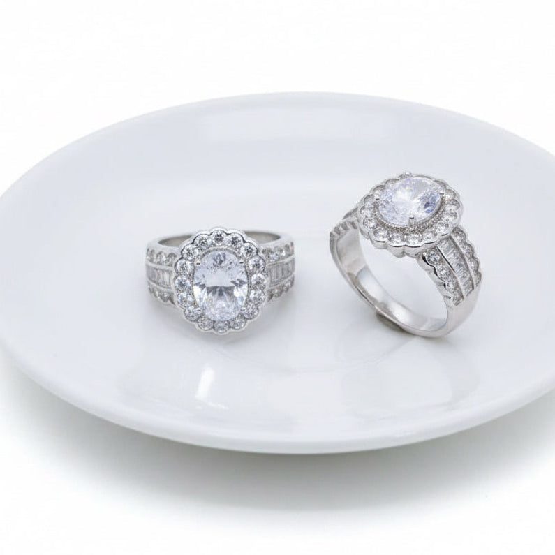 Oval Pavé Detailed Sterling Silver Ring