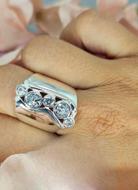 Showstopper Statement Ring With Five Cubic Zirconia Stones In Wave