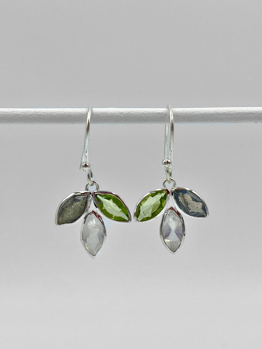 Semi Presious stone drop leave earrings