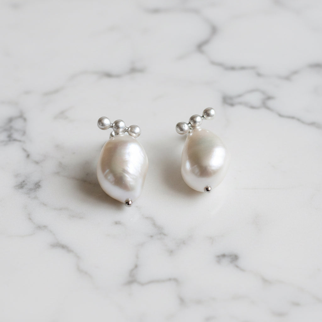 Pearl Drop Earring With Three Pearl Base - Terciany 