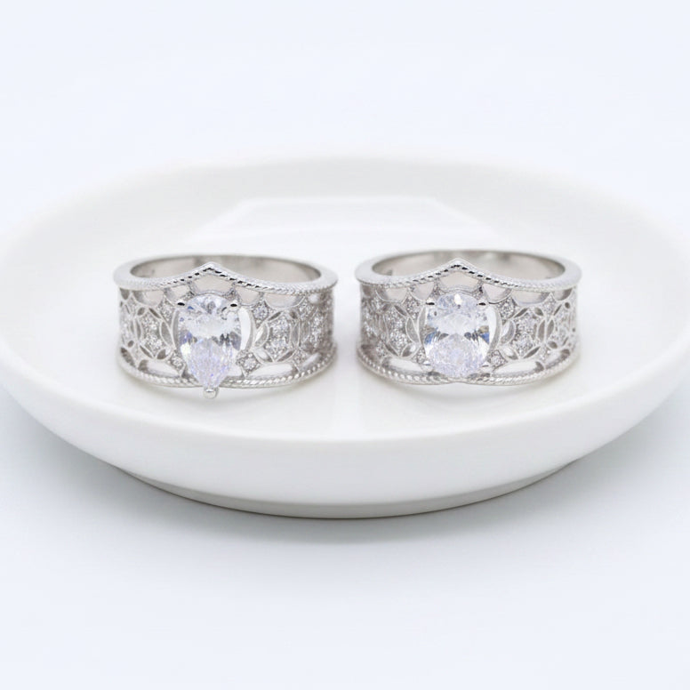 V Shaped Filigree Ring With Cubic Zirconia Filigree