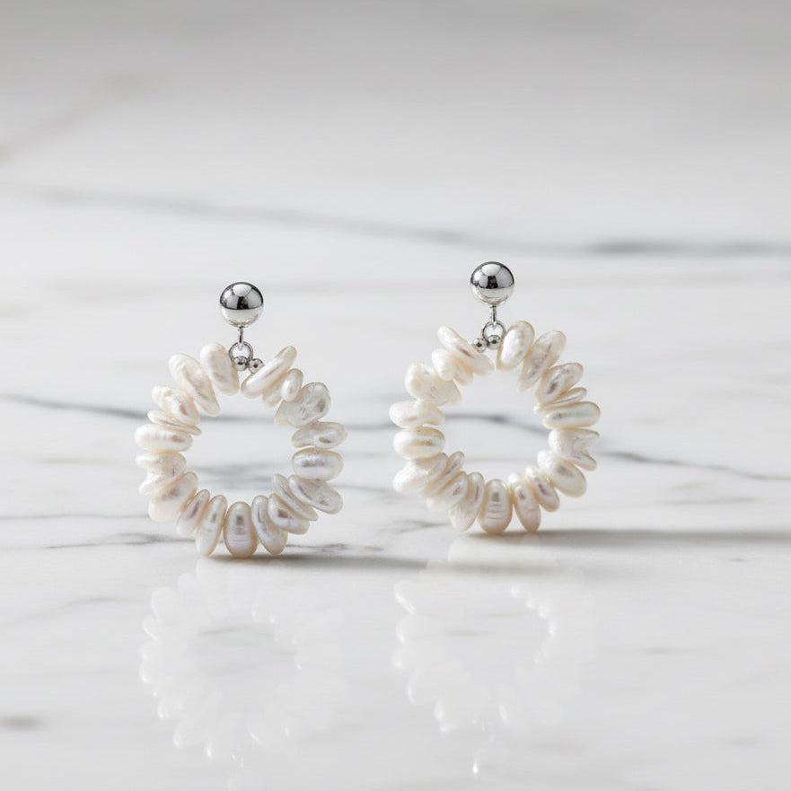 Modern pearl circle drop earrings