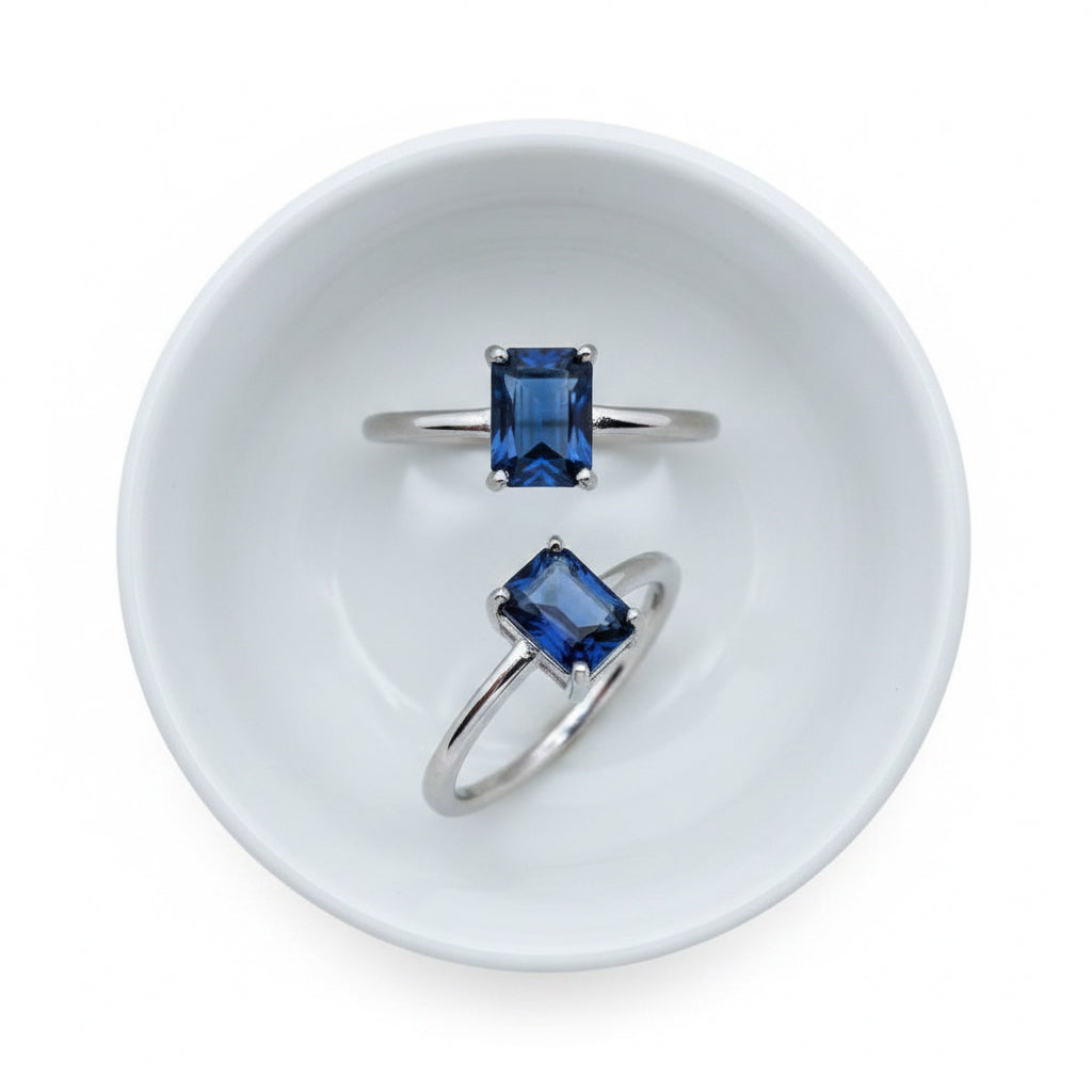 Blue rectangular stone ring