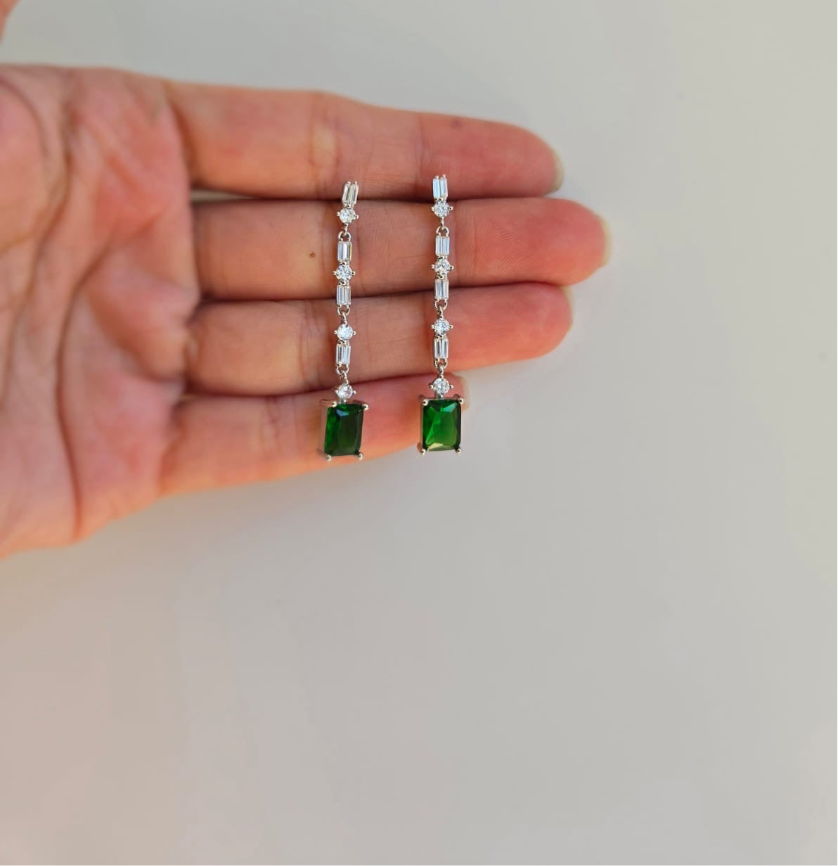 Green And Clear Stone Drop Earrings