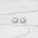 Freshwater Pearl Stud With Circle And Cubic Zirconia Detail - Terciany 