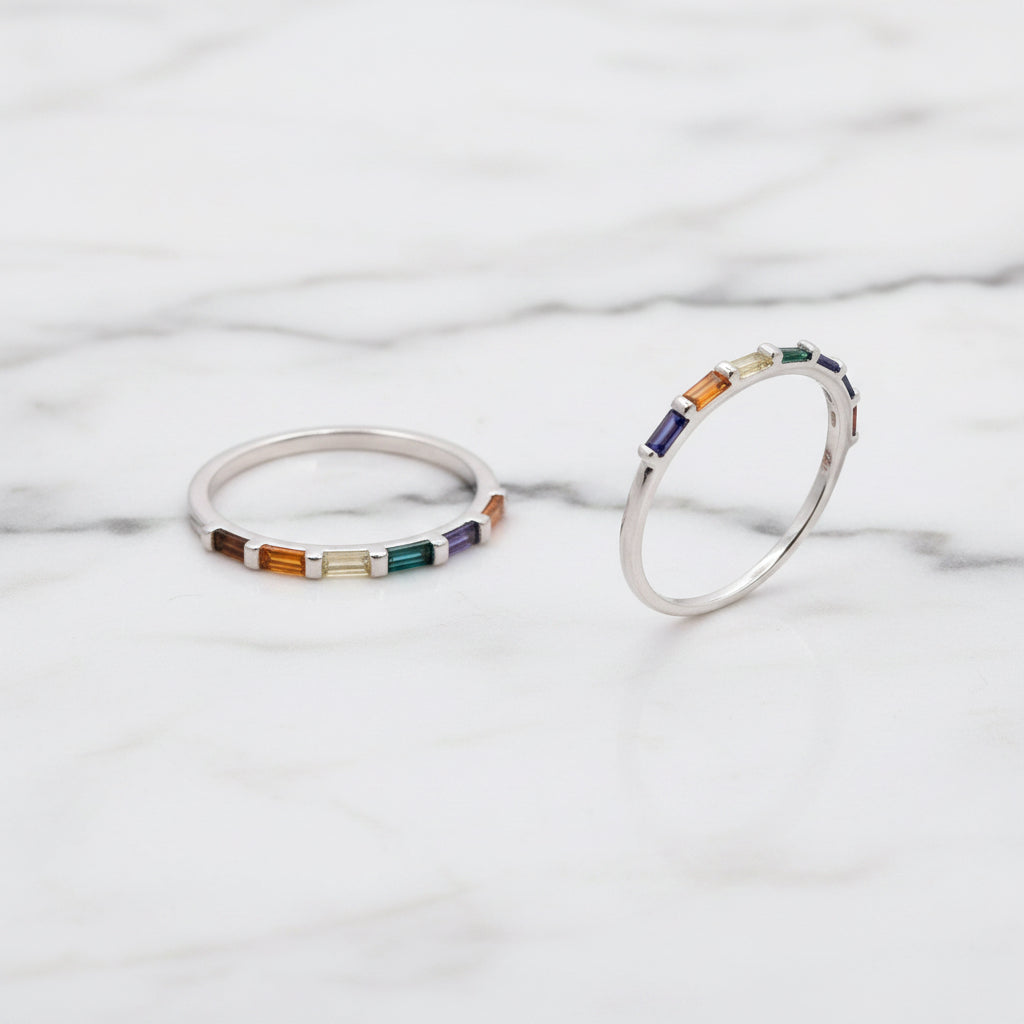 Sterling Silver Colourful Stone Small Band ring - Terciany 