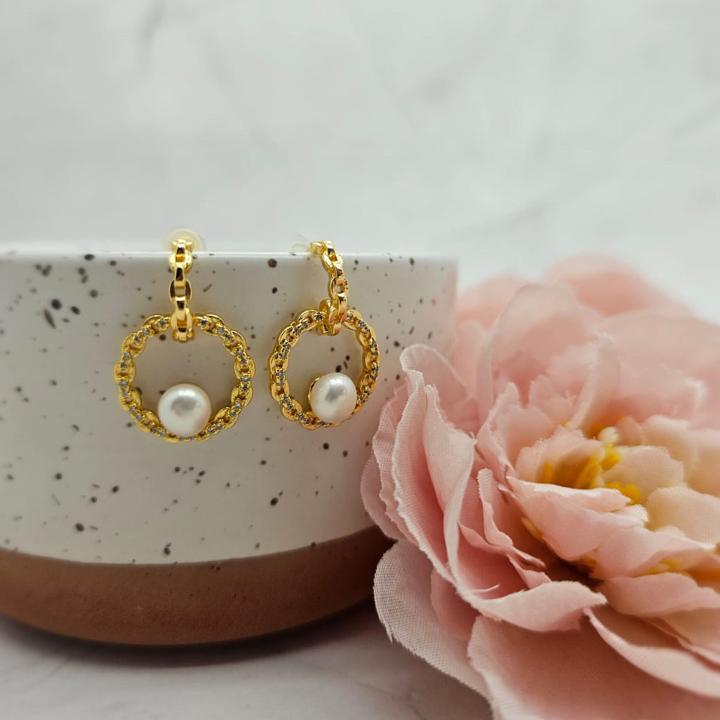 Golden Hoop With Pearl Earrings - Terciany 