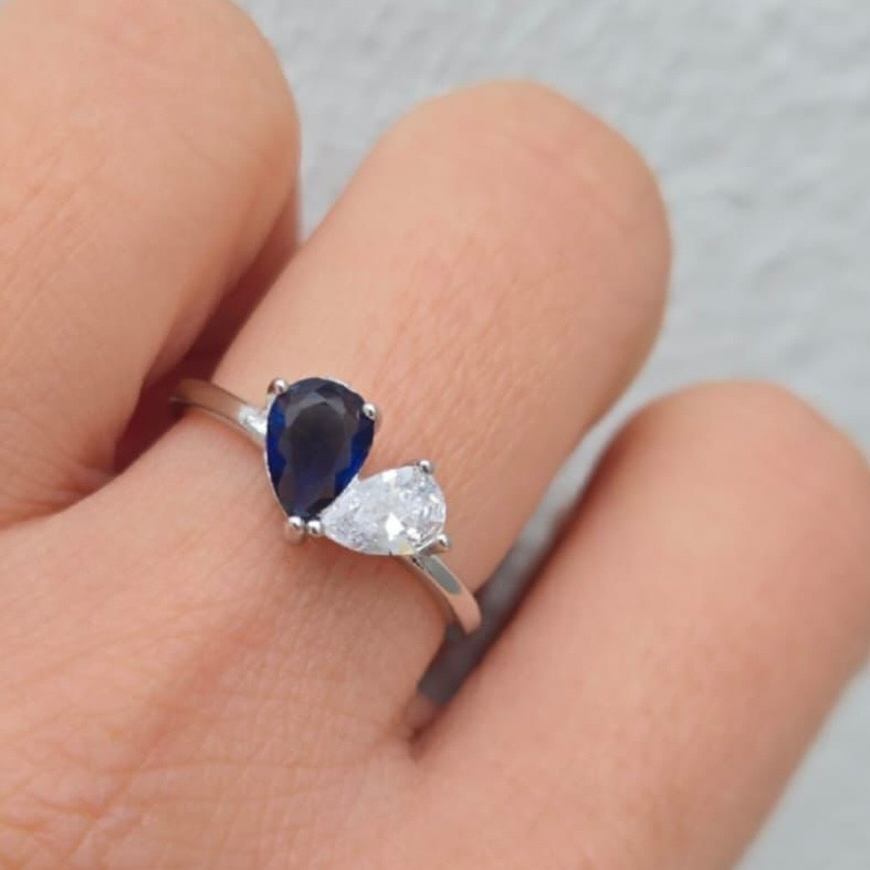 Blue And White Heart Ring