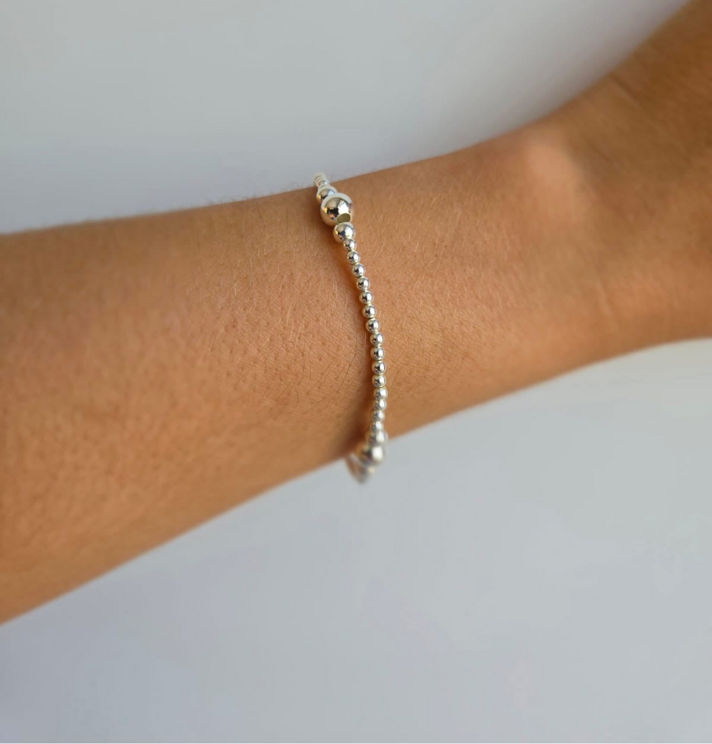 Sterling Silver Ball Bracelet On Elastic Band
