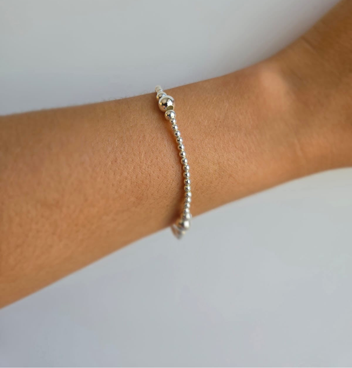Sterling Silver Ball Bracelet On Elastic Band