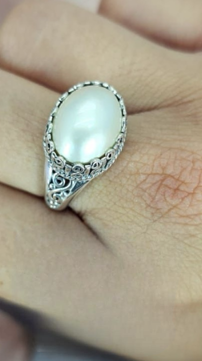 13x16mm oval freshwater pearl ring in stunning filigree setting