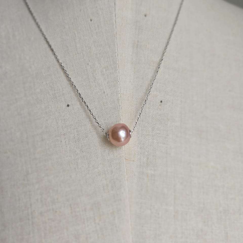 Pretty Large Pink Freshwater Pearl On Chain