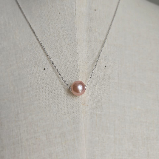 Pretty Large pink freshwater pearl on chain
