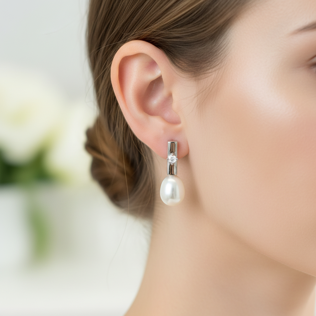 Modern Looking Sterling Silver Drops With Cubic Zirconia Stone - Terciany 