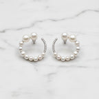 Pretty Large 19mm Circle Earrings Decorated With Freshwater Pearls And Cubic Zirconia - Terciany 