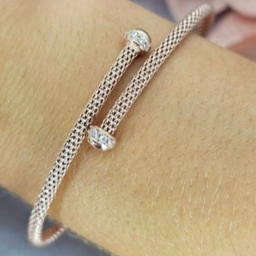 Rosé Gold Plated On Sterling Silver Mesh Fold Over Bracelet