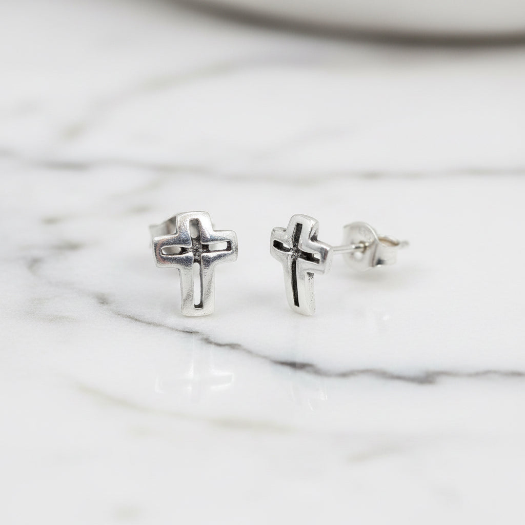 Open cross stud earrings