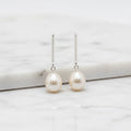 Sterling Silver Straight Line Pearl Earrings - Terciany 