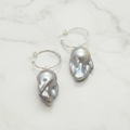 28mm Grey Baroque Pearls On Sterling Silver Pretty Woman Earrings - Terciany 