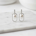 Pearl In Oval Drop Earrings - Terciany 