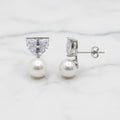 Freshwater Pearl Drop Earrings On Half Circle Cubic Zirconia Top