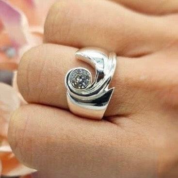 Sterling Silver Ring With Cubic Zirconia Om Wave Setting - Terciany 