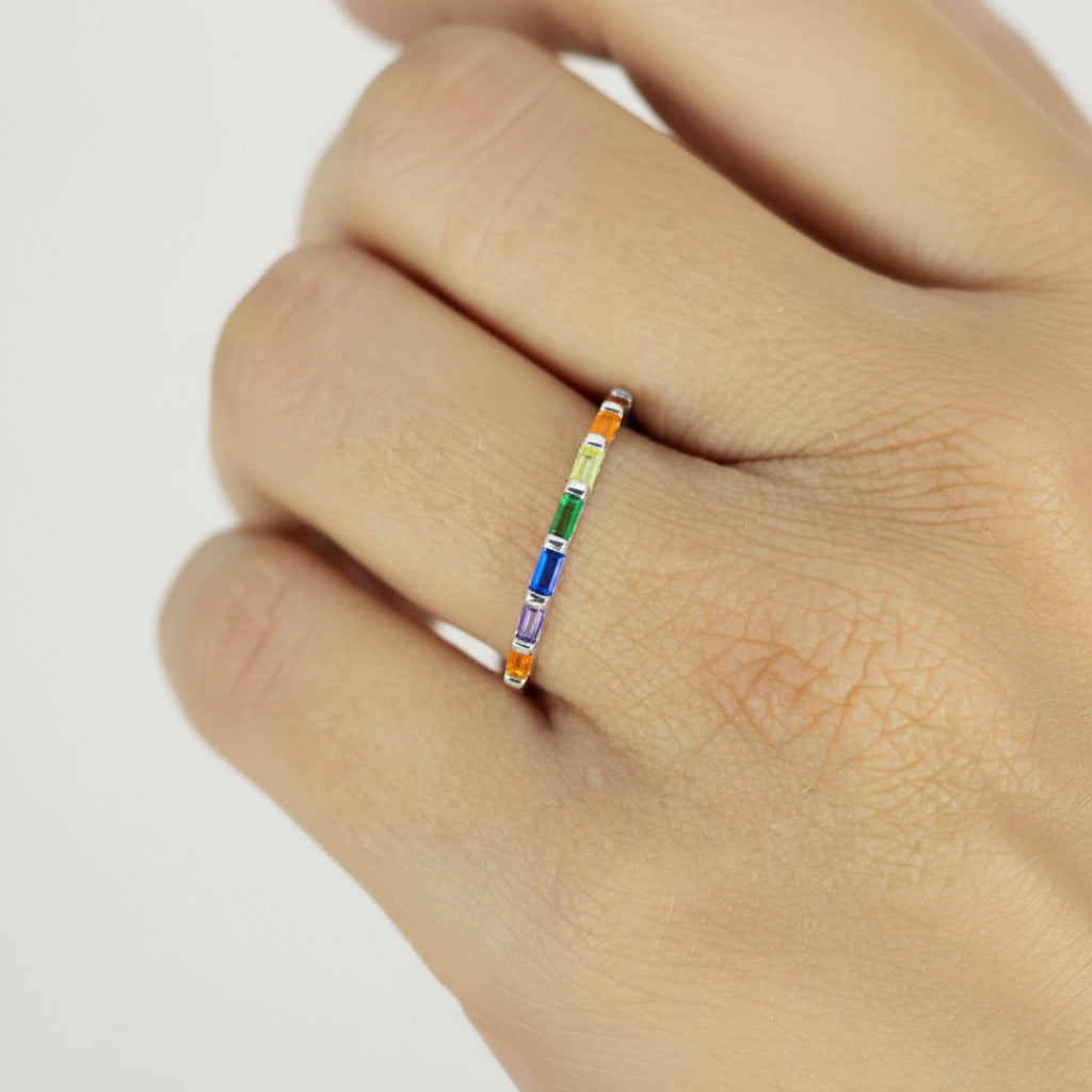 Sterling Silver Colourful Stone Small Band - Terciany 