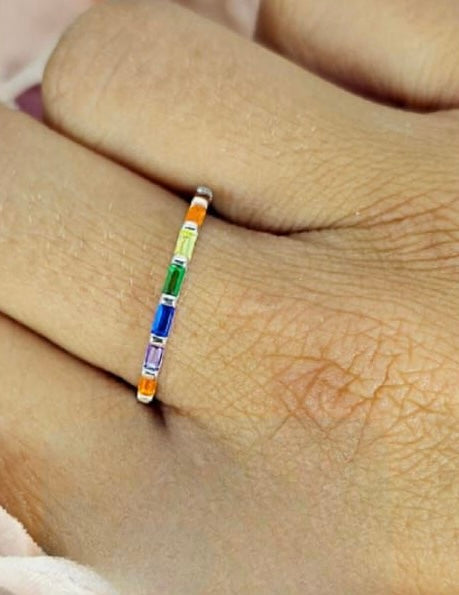 Sterling silver colourful stone small band