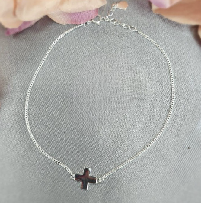 Stelring silver anklet with cross