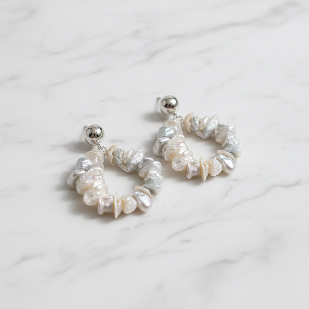 Modern pearl circle drop earrings