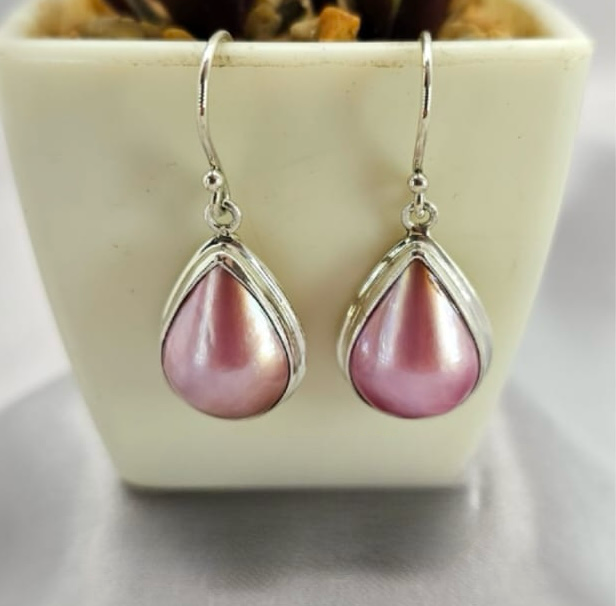 13X17Mm Pink Teardrop Mabe Pearl Drop Earrings