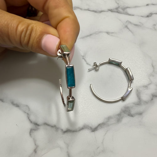 Silver Hoop earrings with Blue semi Precious stones