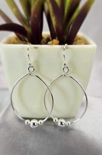 Oval Drop Earrings With Small Balls