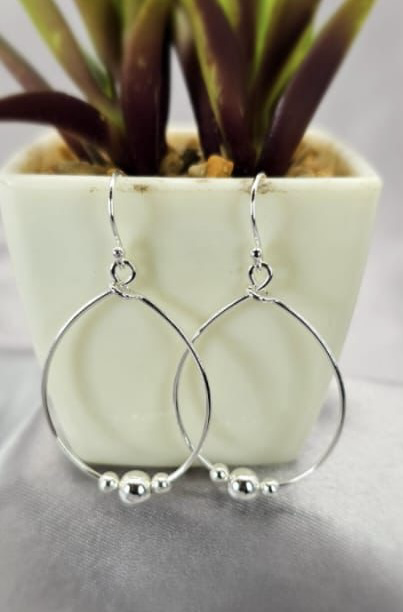 Oval Drop Earrings with Small Balls