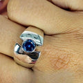 Sterling Silver Sleek Line Statement Ring With Blue Cubic Zirconia - Terciany 