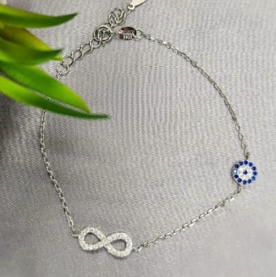 A sterling silver bracelet with a cubic zirconia detail, featuring a chain design and a single cubic zirconia embellishment.