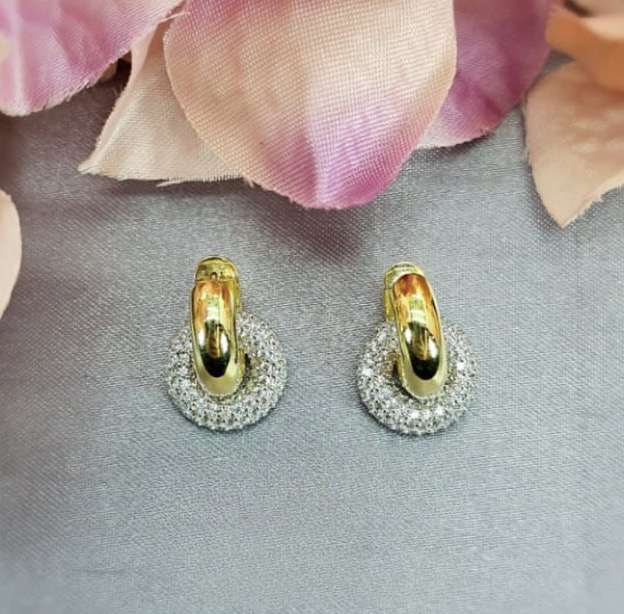 Gold Plated On Sterling Silver Huggys With Beautiful Circle Pavé Attachment