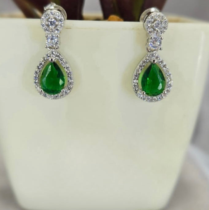 Green Teardrop Drop Earrings