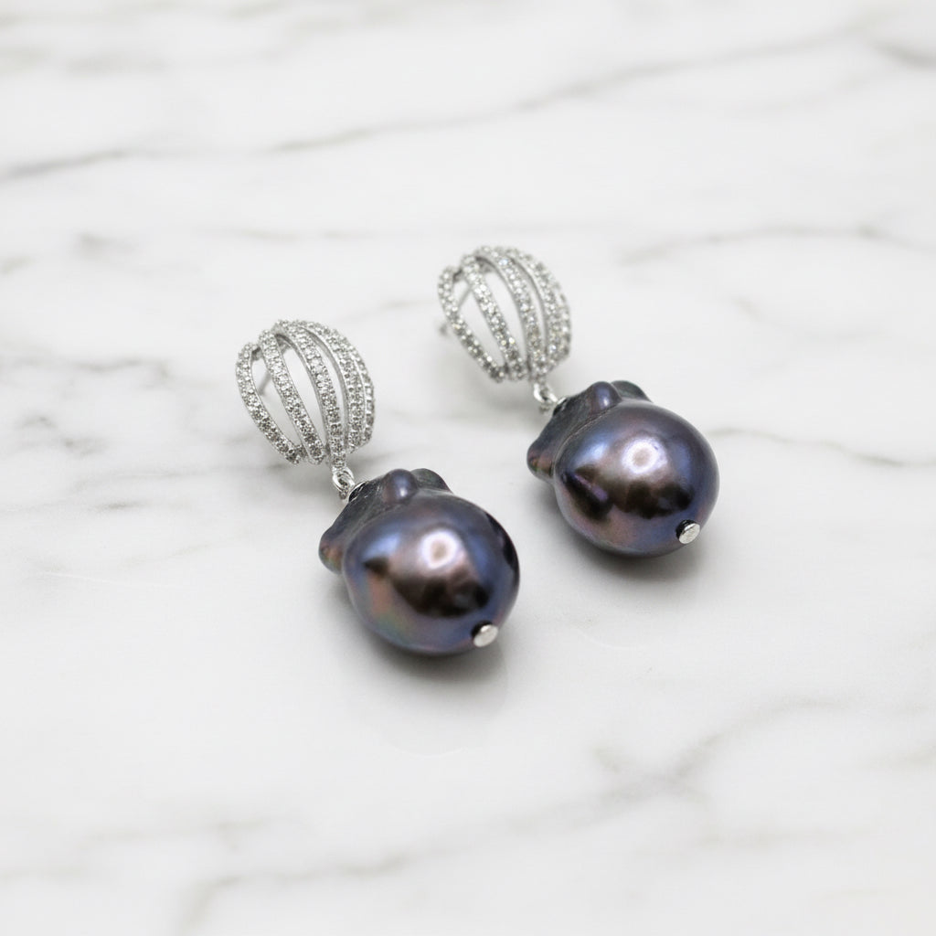 Peacock Baroque Pearl Crown Drop Earrings - Terciany 