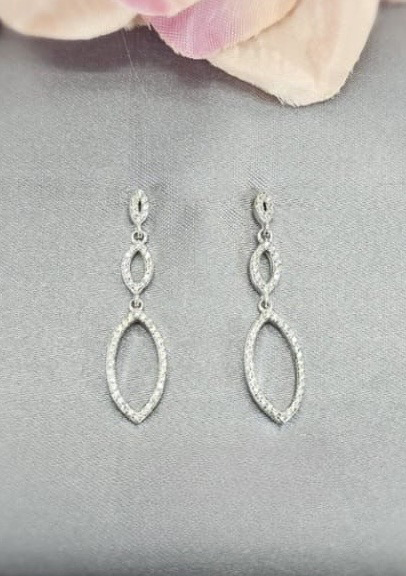 Cubic Zirconia Pavé Three Oval Drop Earrings