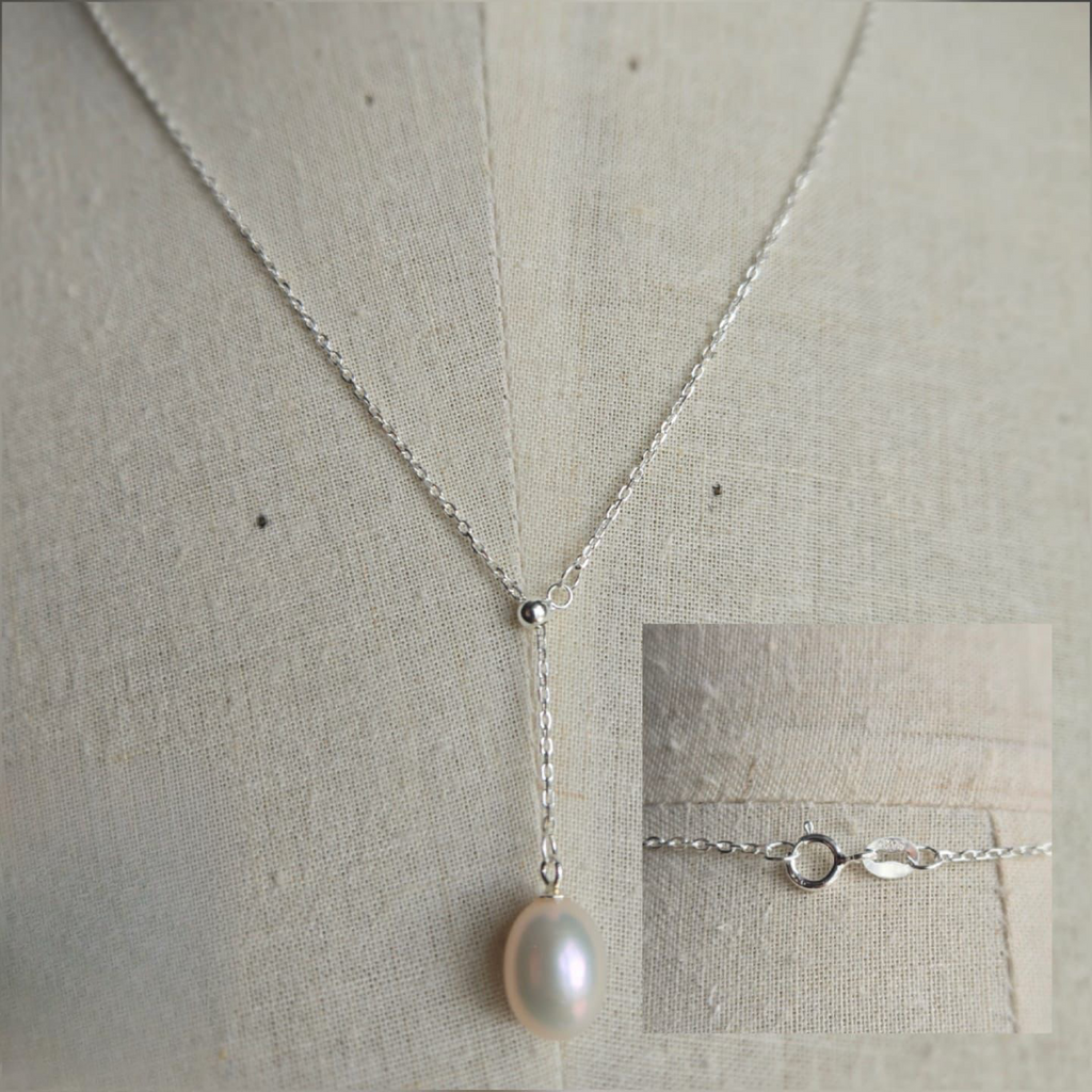 Sterling silver adjustable Y shape pearl necklace - Terciany 