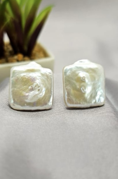 Stunning 20mm square rough freshwater pearl studs