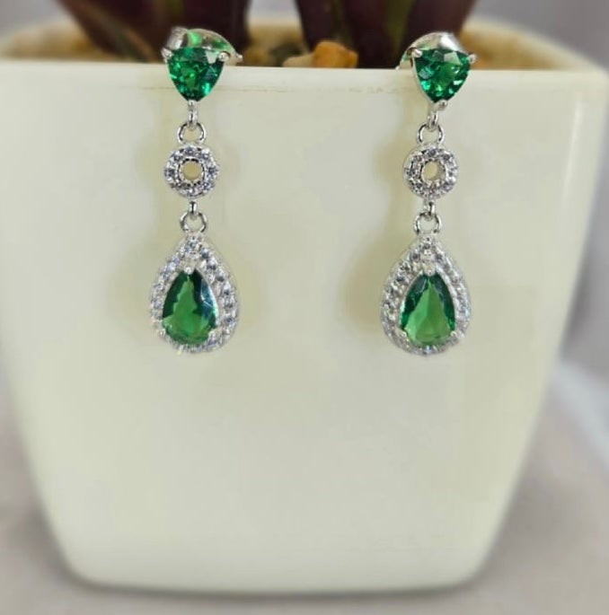 Double drop green earrings