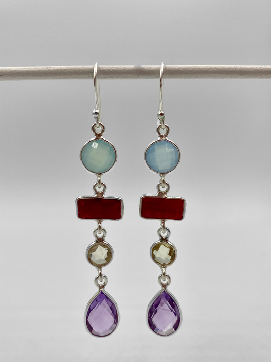 Stunning 4 layer semi Precious stone drop earrings