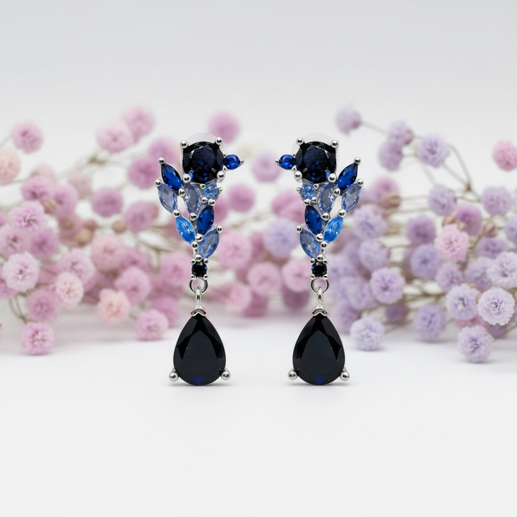 Shades Of Blue Flower Drop Earrings