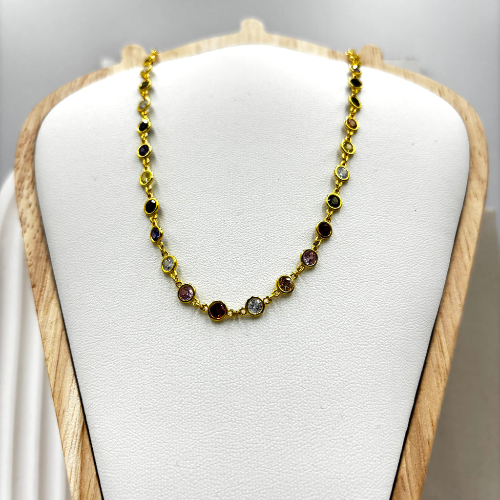 Gold Necklace With Different Coloured Stones